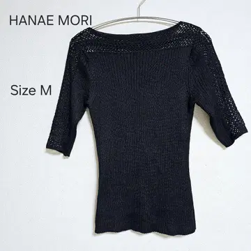 새상품급 HANAE MORI 레이스 디자인 블랙 니트 5부 소매