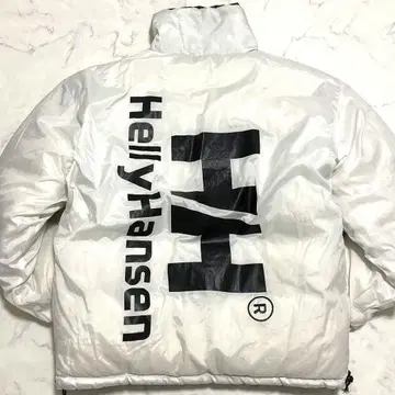 헬리한센 다운 자켓 리버서블 백 로고 XL 상당 화이트 블랙