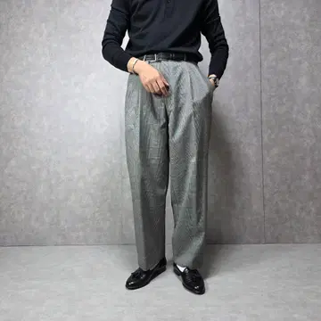 90sEUROvintage 글렌체크 투 턱 울 슬랙스 트라우저