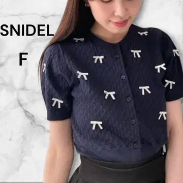 SNIDEL 스나이델 하프 슬리브 리본 가디건 네이비