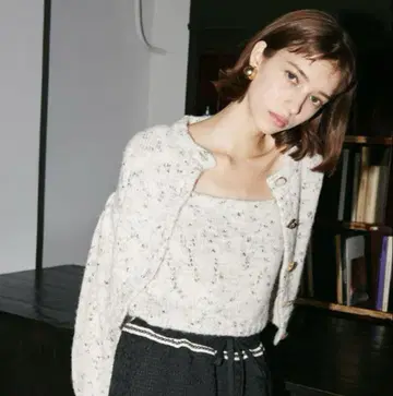 새상품급 COEL 앙상블 믹스 니트 뷔스티에 가디건 F 아이보리