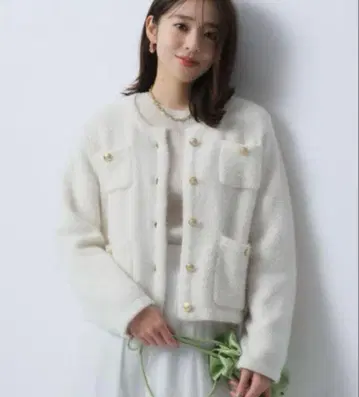 JUSGLITTY 라메 트위드 니트 자켓