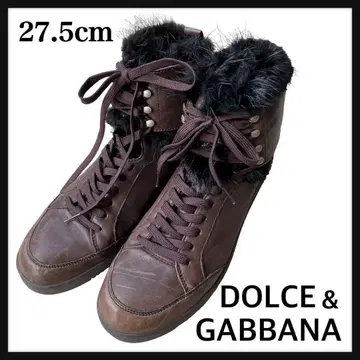 레어 돌체앤가바나 퍼 부츠 레이스업 가죽 브라운