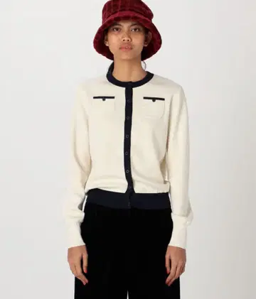 CABaN 코튼 캐시미어 바이컬러 크루넥 가디건