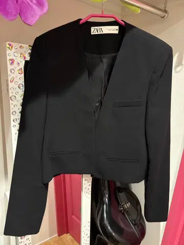 ZARA 블랙 노카라 자켓 크롭 기장 S 사이즈