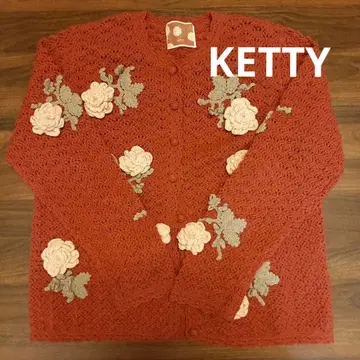 KETTY 꽃무늬 자수 빨간색 니트 가디건