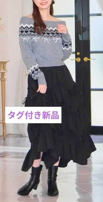AnMILLE 라메 노르딕 무늬 니트