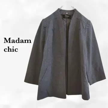 고급 [마담 시크] 노카라 자켓 [M~L] 그레이 울 무지