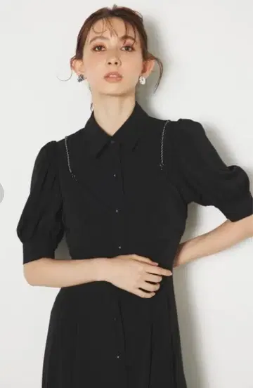 체인 뷔스티에 콤비 플레어 라인 원피스