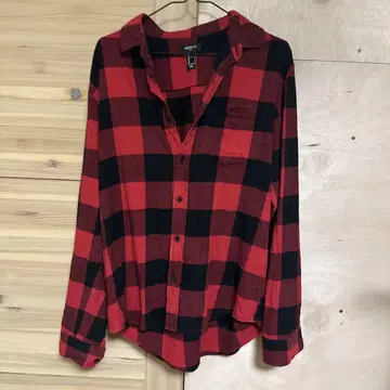 FOREVER 21 빨검 체크 플란넬 셔츠 M