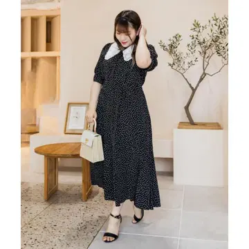 쿠레트 카라 부착 도트 플레어 원피스