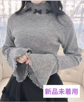 ROJITA 리본 포함 메로우 스탠드넥 니트
