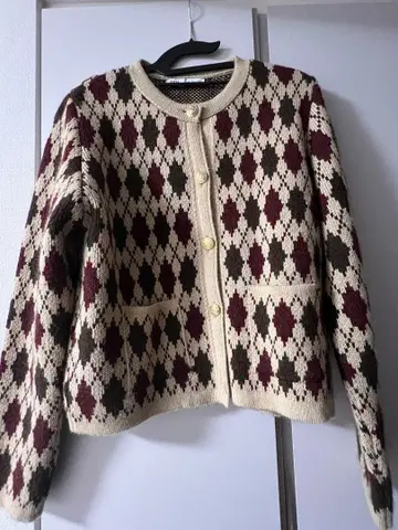 ZARA 아가일 무늬 가디건 L