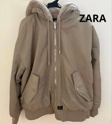 ZARA 후드 부착 베이지 다운 자켓 리버서블 XL