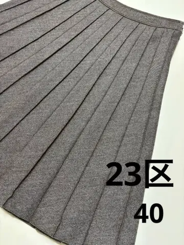 23구 울 캐시미어 혼방 플리츠 플레어 스커트 미디 기장 브라운 계열