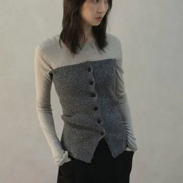 거의 미사용 OHOTORO mixed tube knit 차콜 그레이