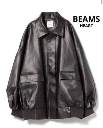 BEAMS HEART 빈티지 스타일 인조 가죽 블루종