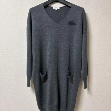 LACOSTE 그레이 V넥 니트 38 튜닉 기장