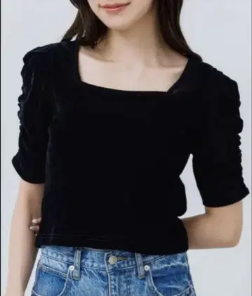 senee 퍼프 슬리브 스퀘어 탑