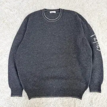 PAPAS 파파스 소매 로고 니트 스웨터 차콜 그레이 L