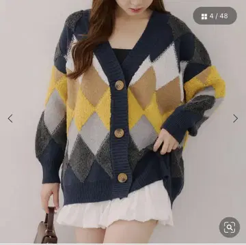 아가일 자카드 V 가디건