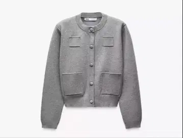 ZARA 플레인 니트 자켓 패디드 숄더 M 사이즈