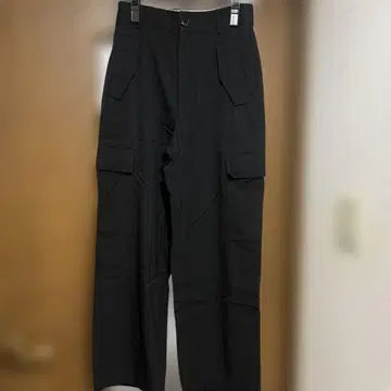 쿠미쿄쿠 블랙 워셔블 스트레이트 와이드 카고 팬츠