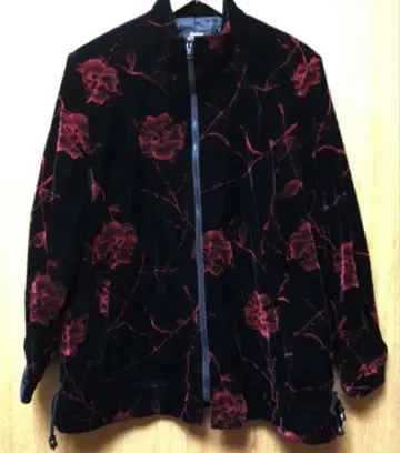 장미 패턴 벨벳 블루종