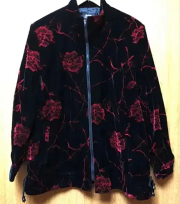 장미 패턴 벨벳 블루종