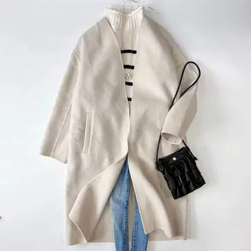 새상품급 스픽 앤 스팬 울 노카라 롱 리버 코트 그레이지 36