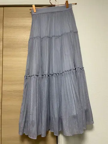 스카이블루 티어드 플리츠 스커트 롱 기장