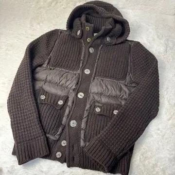 컨디션 최상 Bark 바크 니트 x 다운 블루종 브라운