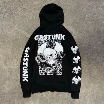 GASTUNK 스컬 프린트 지퍼 후드티 -XL 그런지 y2k 락