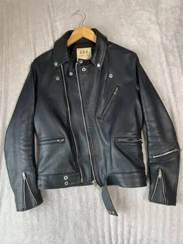 666 Leatherwear 더블 라이더 자켓 사이즈 34 네이비