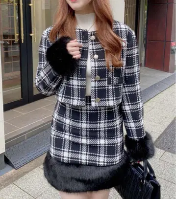 INGNI 퍼 체크 무늬 셋업