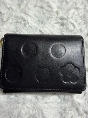 [ 새상품급 ] 마리콴트 도트 엠보싱 미니 지갑 블랙 소가죽