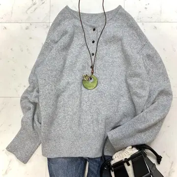 컨디션 최상 쉽스 울 캐시미어 헨리넥 2WAY 그레이 24FW