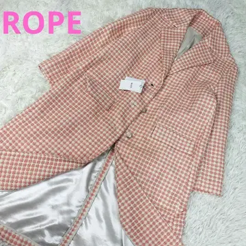[택 포함 새상품] ROPE 트위드 롱 코트 핑크 체크 36