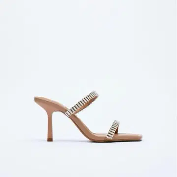 ZARA 미사용 큐빅 스트랩 가죽 힐 샌들