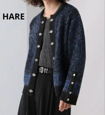 HARE 메탈 버튼 태피스트리 니트 가디건 패턴 짧은 기장