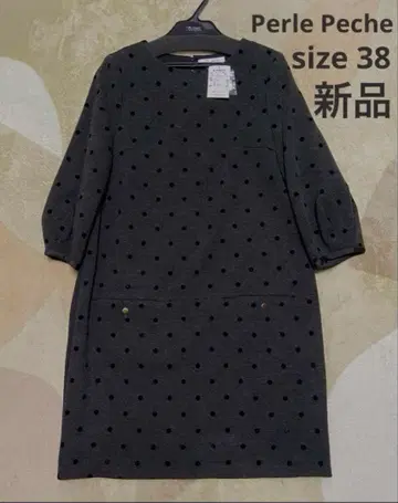 페를르페슈 원피스 도트 블랙 그레이 새상품 택 포함