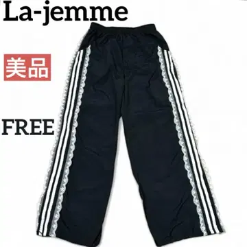 La-jemme 사이드 레이스 트랙 팬츠 블랙 레이스 FREE