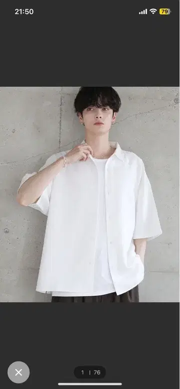 ETELIO 올 패턴 자카드 와이드 드레이프 반팔 셔츠