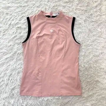 신상 르꼬끄 골프 모크넥 슬리브리스 하프 지퍼 핑크