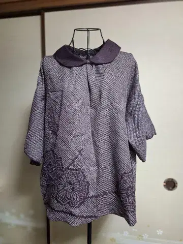 기모노 리메이크 141 총 조임 둥근 카라 블라우스