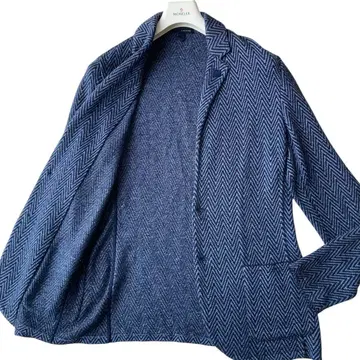 새상품급 LARDINI 니트 테일러드 자켓 헤링본 부토니에르