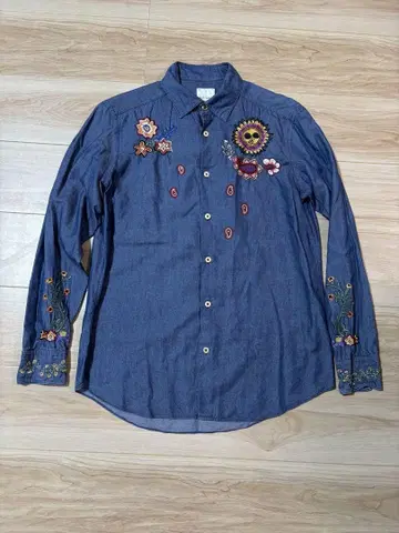 폴스미스 데님 샴브레이 태양 꽃무늬 셔츠 자수 18SS
