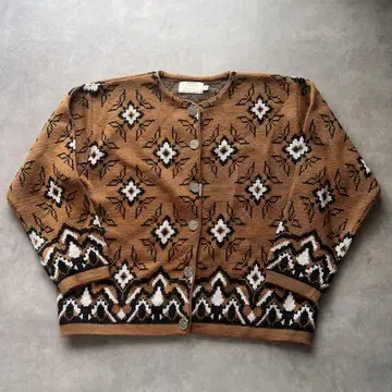 베네통 가디건 올 패턴 브라운 카멜 구제 의류 빈티지