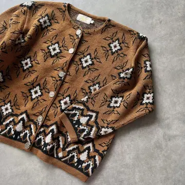 베네통 가디건 올 패턴 브라운 카멜 구제 의류 빈티지