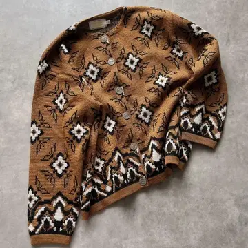 베네통 가디건 올 패턴 브라운 카멜 구제 의류 빈티지